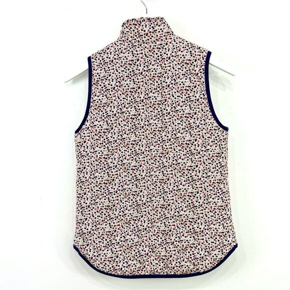 J. Crew Mercantile Blue Pink Floral Ruffled Mock Neck Zip Up Quilted Puffer Vest - Picture 13 of 16